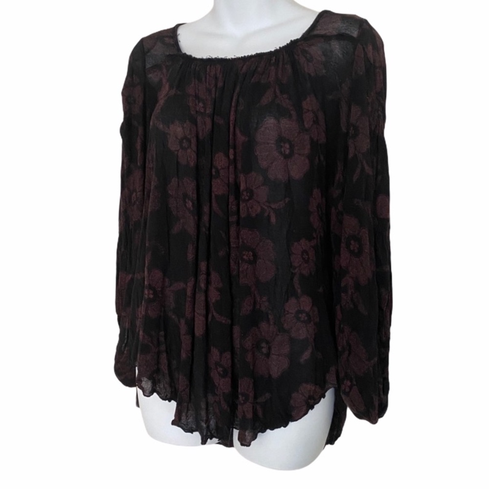 Free People Boho Black Long Sleeve Floral Top